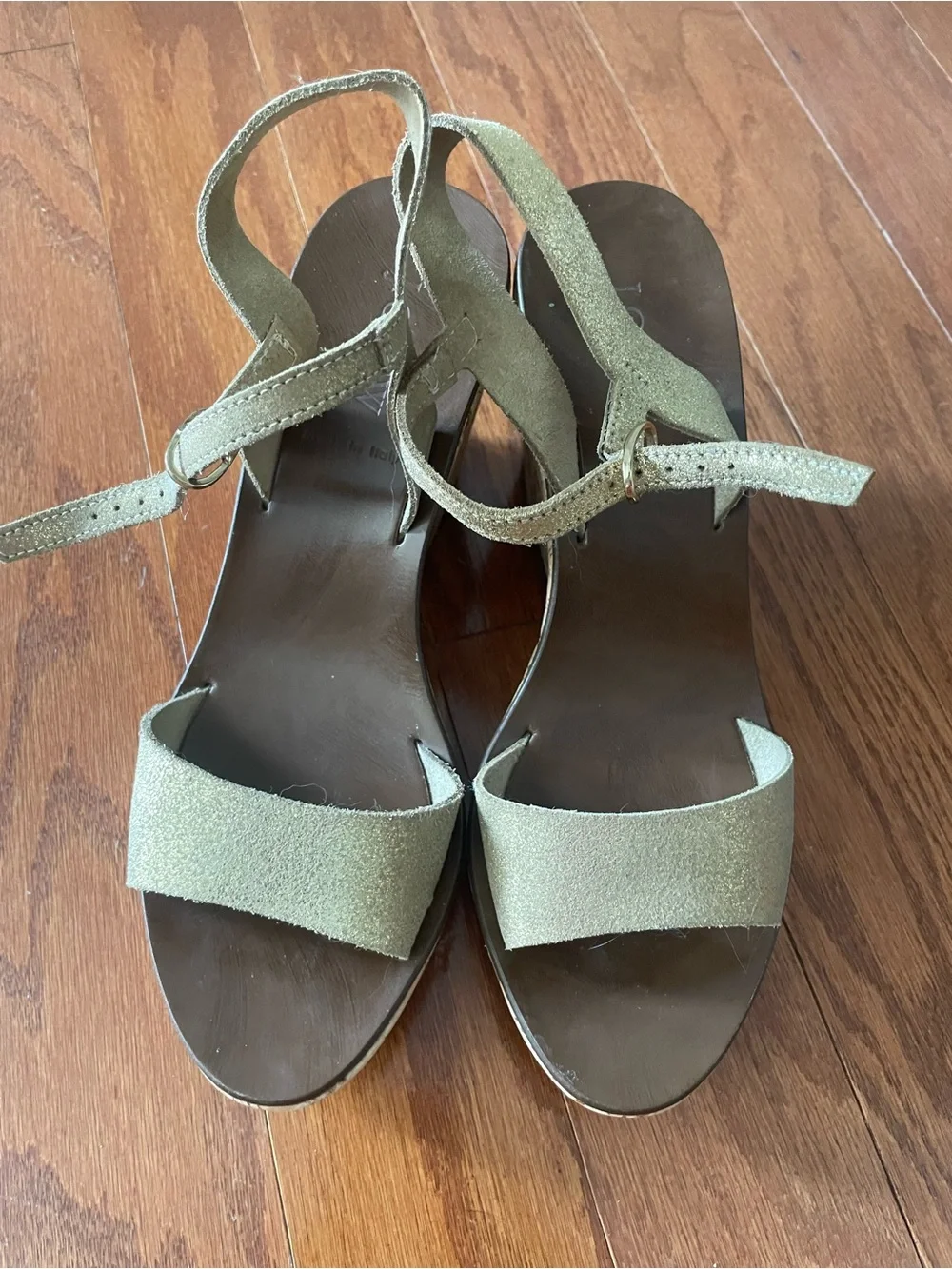J. Crew Gold Metallic Cork Wedge Sandals